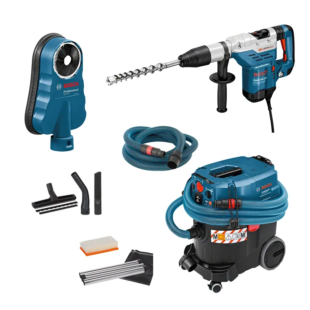Kit Bosch Martelo GBH 5-40 DCE + Aspirador GAS 35 M AFC + Acessório GDE 68 Professional