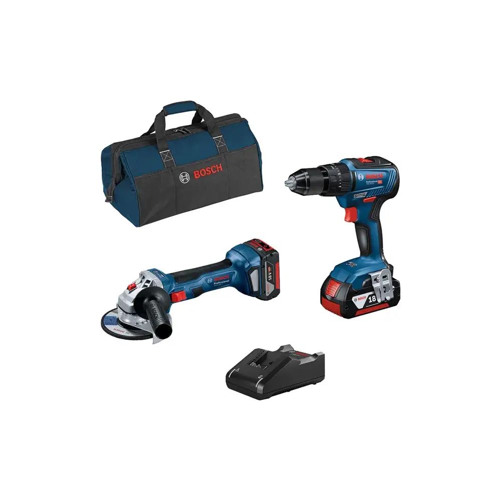 Kit Bosch Berbequim GSB 18V-55 + GWS 18V-7 + 2 Baterias 4,0Ah + Saco 