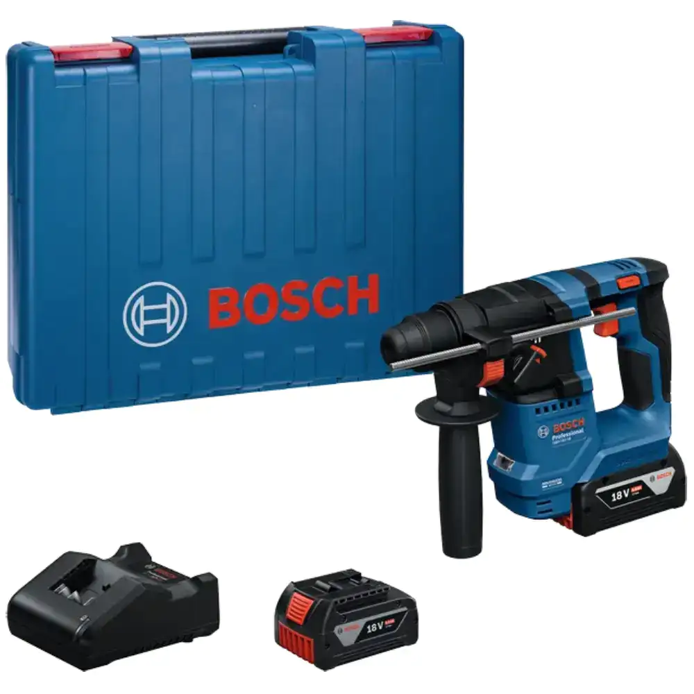Martelo Perfurador Bosch SDS Plus GBH 18V-18 + 2 Baterias 4 Ah + Mala de Transporte