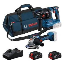 Kit Profissional Bosch Martelo Perfurador GBH 18V-22 + Rebarbadora GWS 18V-8 + 2 Baterias 18V 4.0Ah