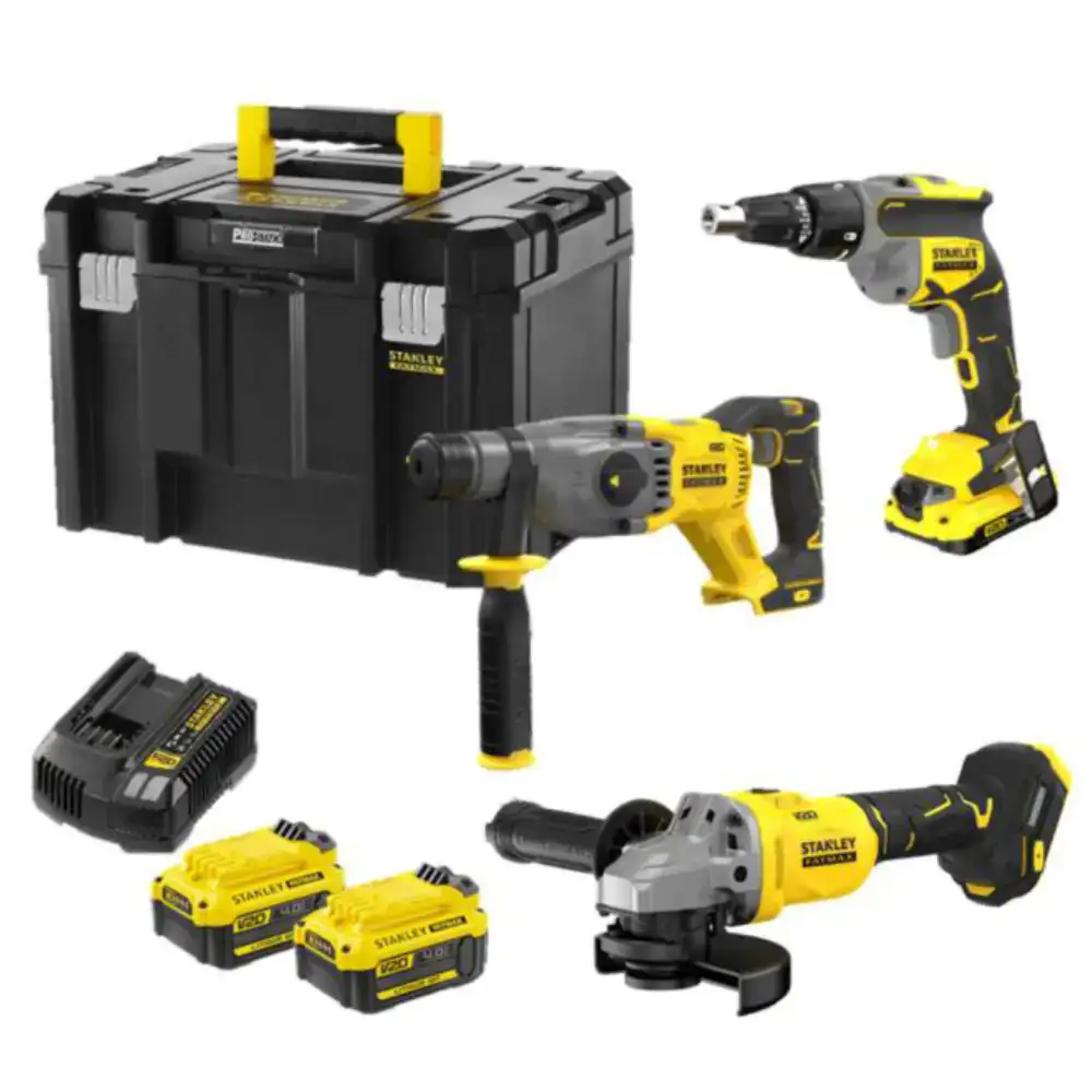 Stanley 3-Tool Kit V20 18V + 2 x 4Ah Batteries + Charger + Carrying Case TSTAK