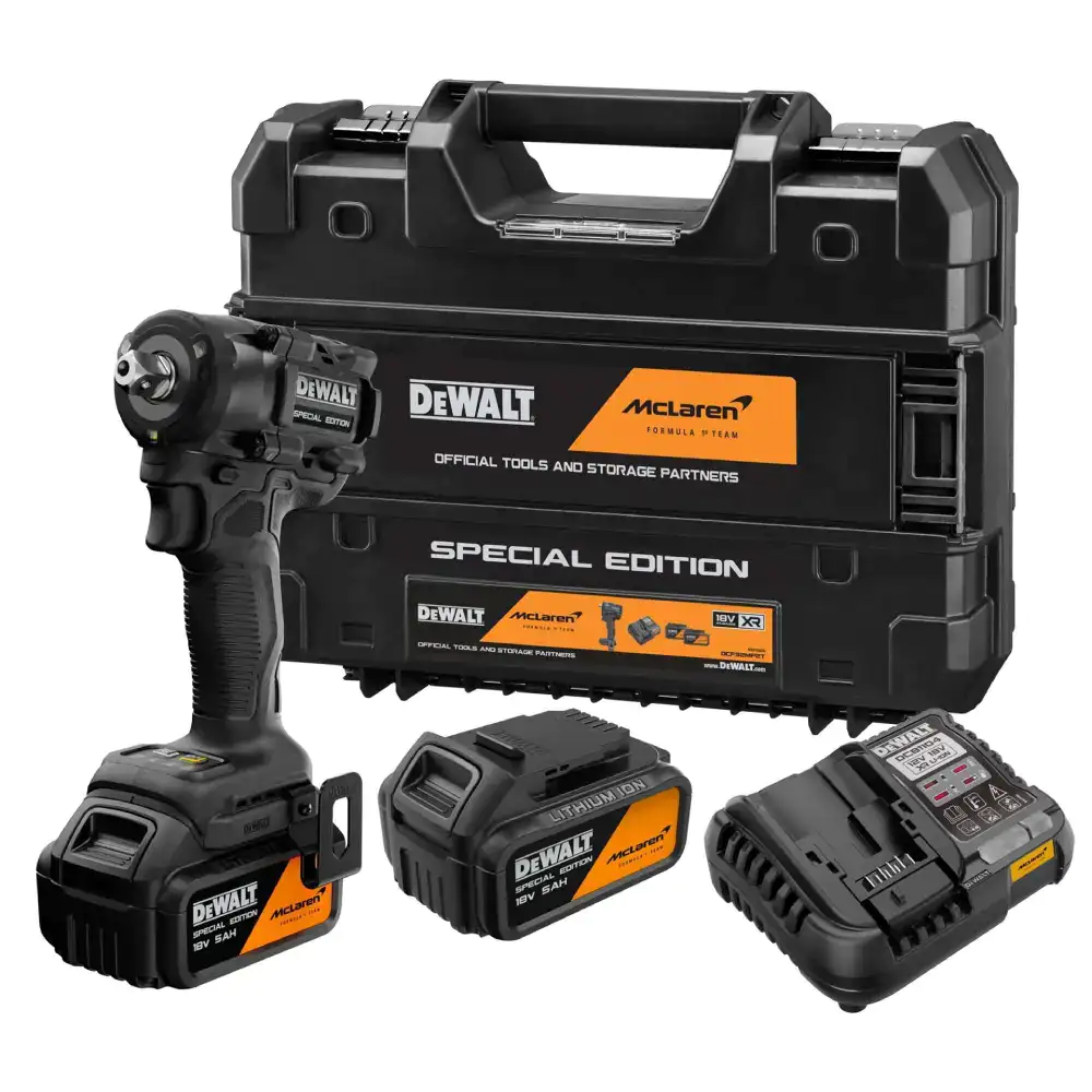 Chave de Impacto XR 18V DeWalt x McLaren + 2 Baterias 5Ah + Carregador + Mala TSTAK